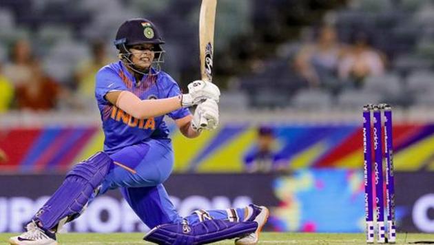 Indian batswoman Shafali Verma plays a shot during the group stage match against Bangladesh in the ICC Women's T20 World Cup.(PTI)