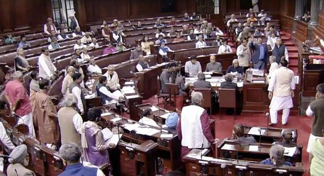 New Delhi, March 06 (ANI): Opposition members protest in the Rajya Sabha during the Budget Session of Parliament, in New Delhi on Friday. (ANI Photo/ RSTV TV Grab) (ANI photo) New Delhi, March 06 (ANI): Opposition members protest in the Rajya Sabha during the Budget Session of Parliament, in New Delhi on Friday. (ANI Photo/ RSTV TV Grab) (ANI photo)