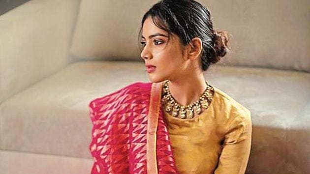This upcycled patchwork lehenga made from waste fabrics makes for an interesting option for either a haldi or mehendi function.