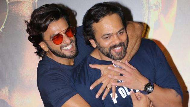 Rohit Shetty with actor Ranveer Singh at the trailer launch of their upcoming film Sooryavanshi(IANS)