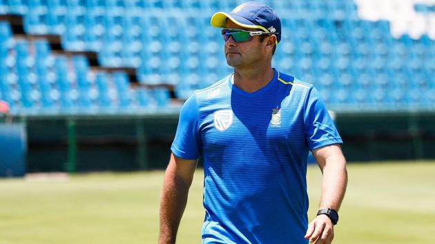 South Africa's cricket team head coach Mark Boucher looks on during a team training session.(AFP)