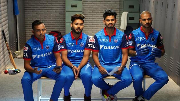 Cricketers Prithvi Shaw, Rishabh Pant, Shreyas Iyer and Shikhar Dhawan of Delhi Capitals in a candid moment.(Hindustan Times via Getty Images)