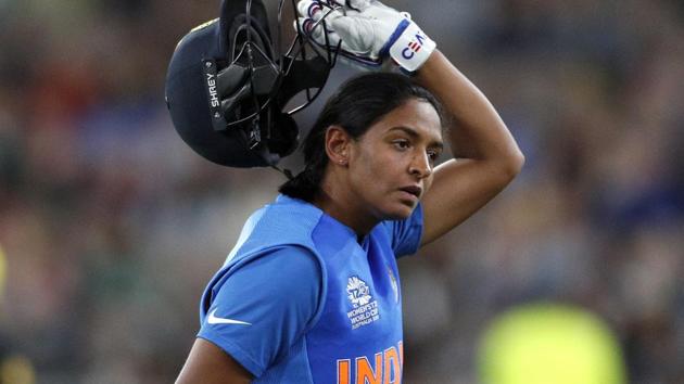 India's Harmanpreet Kaur walks off(AP)