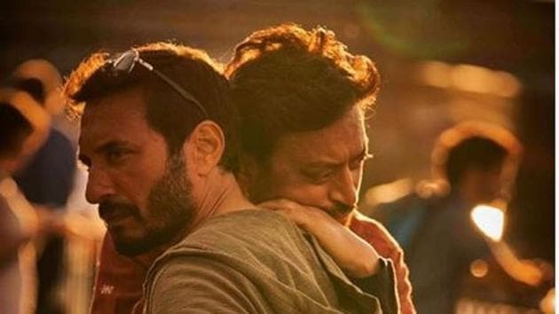 Homi Adajania and Irrfan Khan on the sets of Angrezi Medium.