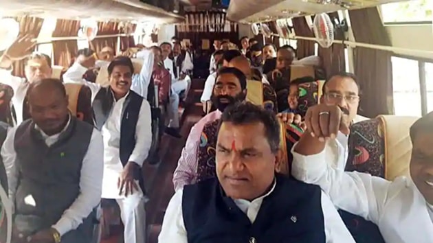Congress MLAs leave for Bhopal airport to catch a flight to Jaipur on Wednesday. (ANI) Congress MLAs leave for Bhopal airport to catch a flight to Jaipur on Wednesday. (ANI)