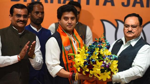 Jyotiraditya Scindia, who was warmly welcomed by Nadda, described 10 March, the day that he exited from the Congress as one of the two life-changing days of his life.(Photo: Raj K Raj/Hindustan Times)