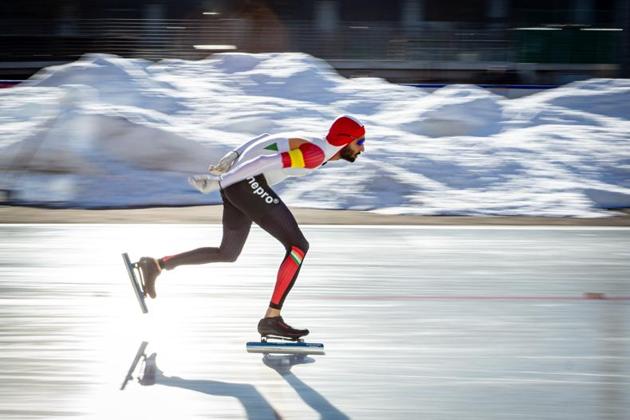 Vishwaraj Jadeja, 34, a former national roller-skating champion, moved to Europe ten years ago with the hope of making it to the Winter Olympics. So far, he holds all of India’s major speed-skating records, partly because he’s the only one competing at this level (Christian Reiner) Vishwaraj Jadeja, 34, a former national roller-skating champion, moved to Europe ten years ago with the hope of making it to the Winter Olympics. So far, he holds all of India’s major speed-skating records, partly because he’s the only one competing at this level (Christian Reiner)