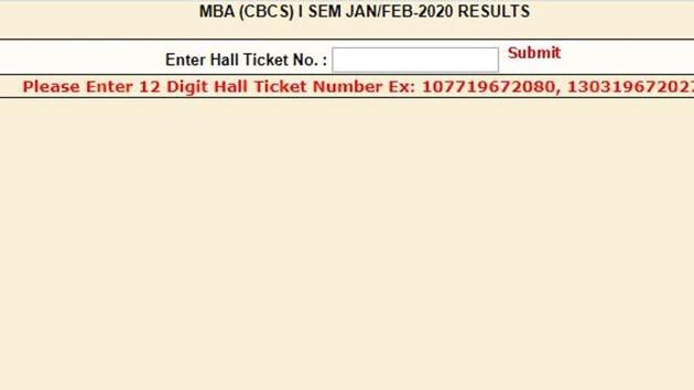Osmania University MBA result 2020. (Screengrab)