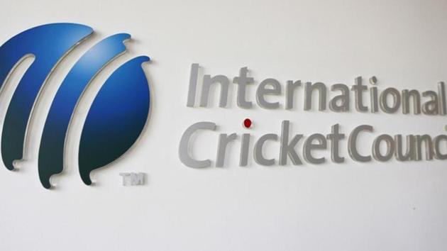 The International Cricket Council (ICC) logo at the ICC headquarters in Dubai,(REUTERS)