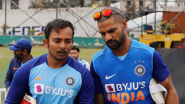 India's Shikhar Dhawan and Prithvi Shaw after a training session in Dharamsala (REUTERS) India's Shikhar Dhawan and Prithvi Shaw after a training session in Dharamsala (REUTERS)