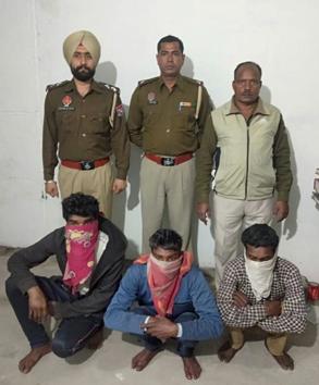 The three accused in police custody in Ludhiana on Wednesday. (HT PHOTO) The three accused in police custody in Ludhiana on Wednesday. (HT PHOTO)