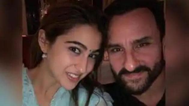 Sara Ali Khan poses with Saif Ali Khan.