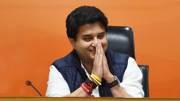 Jyotiraditya Scindia after joining the BJP on Wednesday. (Raj K Raj/HT Photo) Jyotiraditya Scindia after joining the BJP on Wednesday. (Raj K Raj/HT Photo)