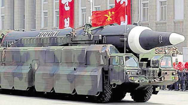 A 2017 file photo of North Korea's Hwasong-10 missile, which reportedly can carry a nuclear warhead. All countries except four (India, Israel and Pakistan that never joined, and North Korea that withdrew in 2003) are parties to the NPT(AP)