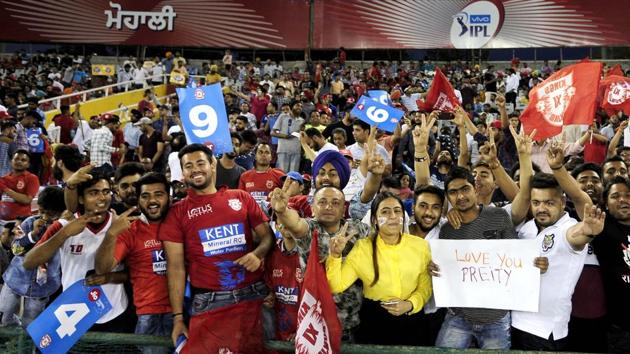 Representative image: File image of KXIP fans cheering the team on during an IPL match.(Keshav Singh/Hindustan Times) Representative image: File image of KXIP fans cheering the team on during an IPL match.(Keshav Singh/Hindustan Times)