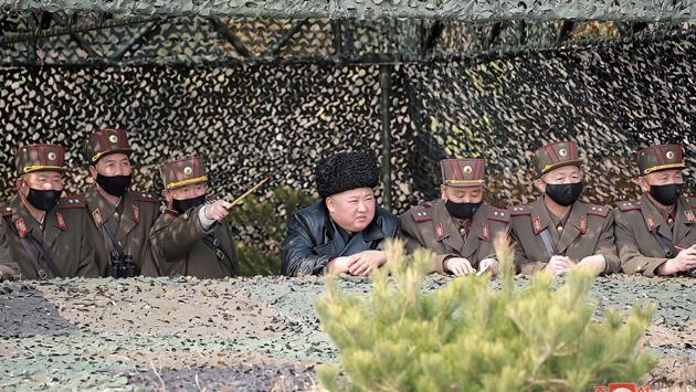 North Korea leader Kim Jong Un observes an artillery fire competition between the artillery units under the Korean People's Army Corps 7 and Corps 9 at a training ground in North Korea. (REUTERS) North Korea leader Kim Jong Un observes an artillery fire competition between the artillery units under the Korean People's Army Corps 7 and Corps 9 at a training ground in North Korea. (REUTERS)