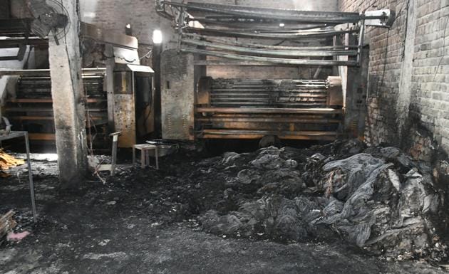 The damaged machines at the factory located on the ground floor of the building at Guru Gobind Singh Nagar, Tibba Road, in Ludhiana; and (right) cracks in a wall of the first floor where the family lives. (Gurpreet Singh/HT) The damaged machines at the factory located on the ground floor of the building at Guru Gobind Singh Nagar, Tibba Road, in Ludhiana; and (right) cracks in a wall of the first floor where the family lives. (Gurpreet Singh/HT)