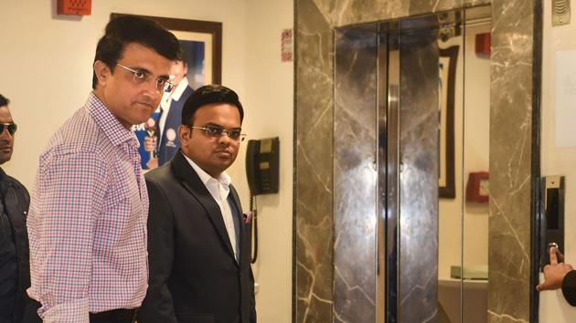 BCCI President Sourav Ganguly and BCCI Secretary Jai Shah arrive at the BCCI headquarters for a meeting with IPL franchise owners in Mumbai, Saturday, March 14, 2020. (PTI Photo/Shashank Parade)(PTI14-03-2020_000065B) (PTI) BCCI President Sourav Ganguly and BCCI Secretary Jai Shah arrive at the BCCI headquarters for a meeting with IPL franchise owners in Mumbai, Saturday, March 14, 2020. (PTI Photo/Shashank Parade)(PTI14-03-2020_000065B) (PTI)