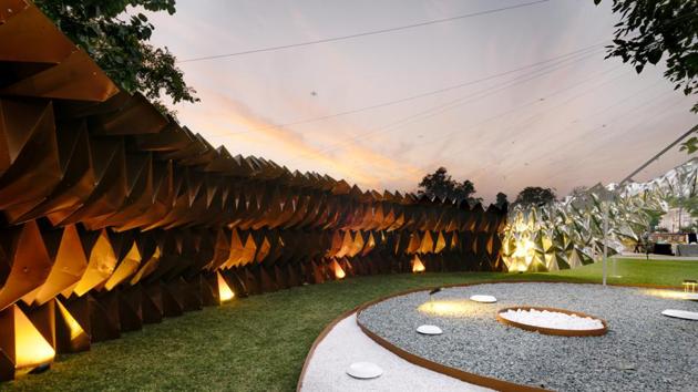 Installation image of The Song of the Earth and the Sky at Sunder Nursery, commissioned by The Gujral Foundation. (Sarth Khare and The Gujral Foundation)