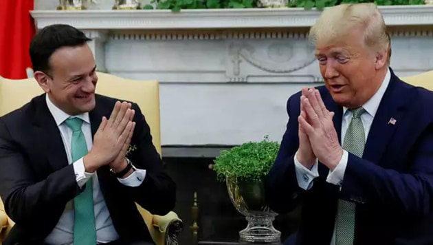 US President Donald Trump and Irish Prime Minister Leo Varadkar greeted each other with “namaste” and bowed to each other at the Oval Office saying that they can’t afford to shake hands amid the coronavirus outbreak.(REUTERS)