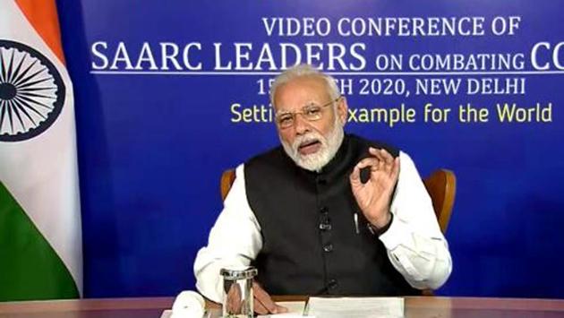 Prime Minister Narendra Modi interacts with members of SAARC countries via video conferencing over COVID-19, in New Delhi. (ANI Photo) Prime Minister Narendra Modi interacts with members of SAARC countries via video conferencing over COVID-19, in New Delhi. (ANI Photo)