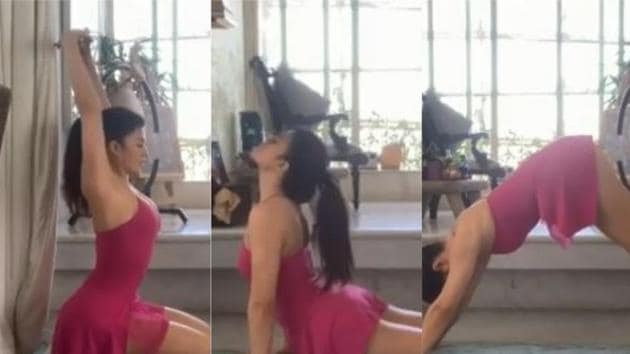 Jacqueline Fernandez shares videos of her yoga sessions.