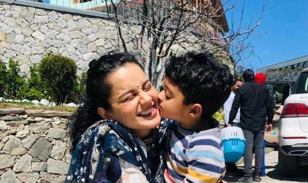 Kangana Ranaut with nephew Prithvi in their Manali home.