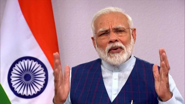 Prime Minister Narendra Modi participates in birth centenary celebrations of Bangladesh’s founder Sheikh Mujibur Rahman, via video conferencing, in New Delhi on Tuesday.(ANI)