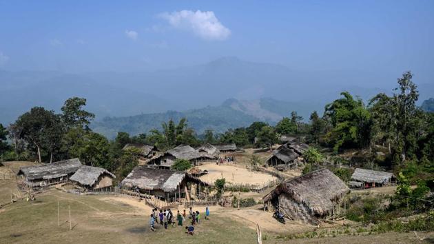 A general view of Tow Law village in Lahe township. This is Naga territory, a tribal region of former headhunters with myriad languages and customs. But trainee Htan Pi, 24, is helping usher in modern medicine thanks to a band of health mentors on motorbikes. (Ye Aungh Thu / AFP)
