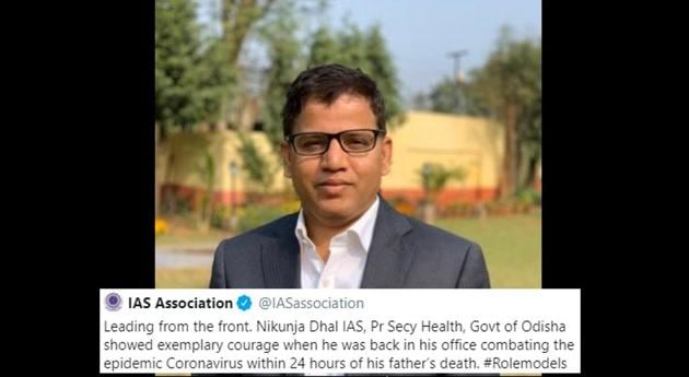 The IAS Association Twitter handle tweeted about IAS officer Nikunja Dhal. (Twitter/@nbdhal) The IAS Association Twitter handle tweeted about IAS officer Nikunja Dhal. (Twitter/@nbdhal)