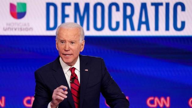 Democratic U.S. presidential candidate and former Vice President Joe Biden speaks during the 11th Democratic candidates debate of the 2020 U.S. presidential campaign, held in CNN's Washington studios, March 15, 2020.(REUTERS) Democratic U.S. presidential candidate and former Vice President Joe Biden speaks during the 11th Democratic candidates debate of the 2020 U.S. presidential campaign, held in CNN's Washington studios, March 15, 2020.(REUTERS)