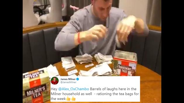 Liverpool footballer James Milner playing on his “Mr Boring” reputation to give viral updates of his coping techniques. (Twitter/@JamesMilner) Liverpool footballer James Milner playing on his “Mr Boring” reputation to give viral updates of his coping techniques. (Twitter/@JamesMilner)