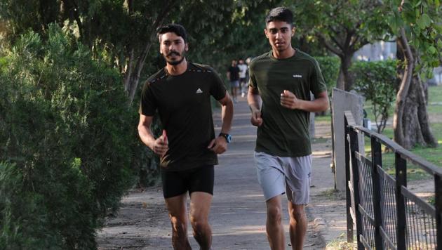 Joggers at Sukhna Lake in Chandigarh on Thursday.