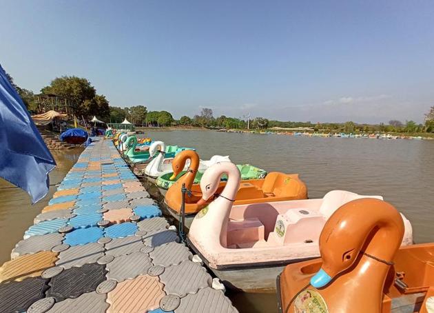 Boats parked at the Sukhna Lake in Chandigarh on Wednesday. (HT PHOTO) Boats parked at the Sukhna Lake in Chandigarh on Wednesday. (HT PHOTO)