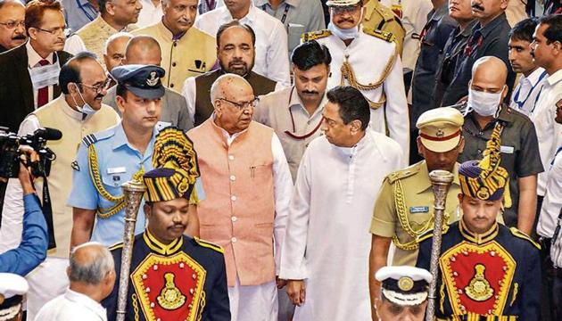 Governor Lalji Tandon with CM Kamal Nath at Madhya Pradesh assembly on March 16. (PTI photo) Governor Lalji Tandon with CM Kamal Nath at Madhya Pradesh assembly on March 16. (PTI photo)