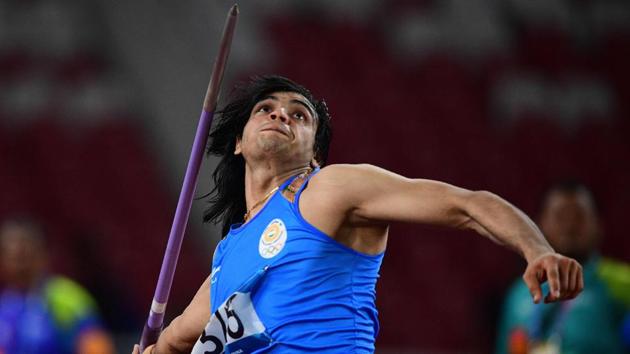 India's Neeraj Chopra competes in the final of the men's javelin throw.(AFP)