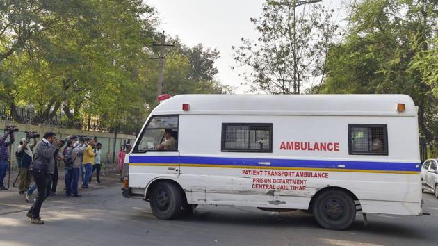 Ambulances carrying the bodies of four men executed at Tihar Jail, who were convicted in the Nirbhaya rape and murder case, as they are brought for postmortem at the DDU hospital in New Delhi. (PTI) Ambulances carrying the bodies of four men executed at Tihar Jail, who were convicted in the Nirbhaya rape and murder case, as they are brought for postmortem at the DDU hospital in New Delhi. (PTI)