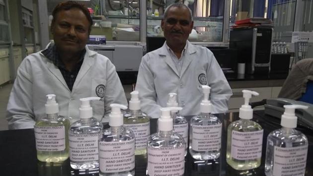 The image shows the lab technicians who developed the hand sanitisers. (Twitter/Ramgopal Rao) The image shows the lab technicians who developed the hand sanitisers. (Twitter/Ramgopal Rao)