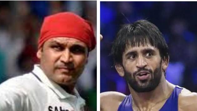 File image of Virender Sehwag and Bajrang Punia.(File)
