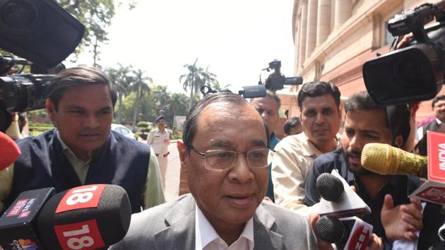 Former Chief Justice of India Ranjan Gogoi leaves Parliament House after taking oath as a nominated member of Rajya Sabha during the ongoing Budget Session. As his name was called for oath-taking, members of opposition parties raised slogans against his nomination and staged a walkout. (Sonu Mehta / HT Photo)