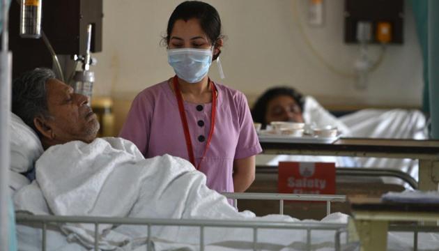 A nurse is seen at work doing during Janta Curfew proposed by Prime Minister Narendra Modi -- to prevent the spread of coronavirus at AMRI hospital in Kolkata, West Bengal, India, on Sunday, March 22, 2020. (Samir Jana / Hindustan Times photo for representation) A nurse is seen at work doing during Janta Curfew proposed by Prime Minister Narendra Modi -- to prevent the spread of coronavirus at AMRI hospital in Kolkata, West Bengal, India, on Sunday, March 22, 2020. (Samir Jana / Hindustan Times photo for representation)