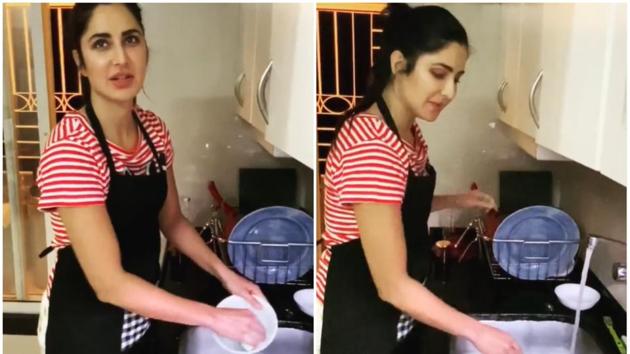 Katrina Kaif and her sister Isabelle Kaif are splitting dishwashing duties between them.
