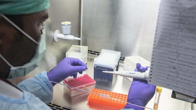 A hospital staff preparing for coronavirus testing in a hosptial in Pune. The government issued guidelines for private labs to test for Covid-19 caused by the Sars-Cov-2 virus, on March 21, 2020, and 60 private laboratories applied for mandatory registration on Sunday, according to ICMR.(Pratham Gokhale/HT File Photo)