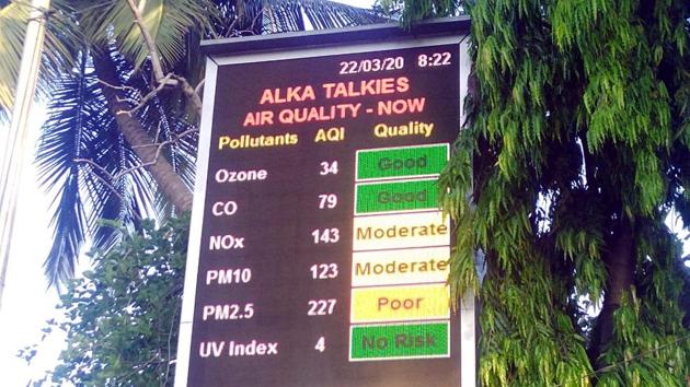 A board displaying Air Quality index amid the 'Janta Curfew, in Bengaluru on Sunday, March 22, 2020.(ANI)