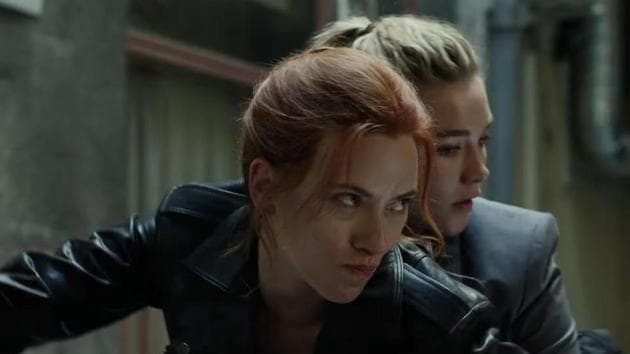 Scarlett Johansson and Florence Pugh in a still from the Black Widow trailer.