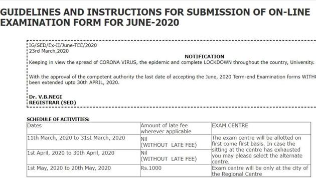 IGNOU June TEE 2020. (Screengrab)