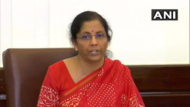 Finance minister Nirmala Sitharaman during the briefing.(ANI)