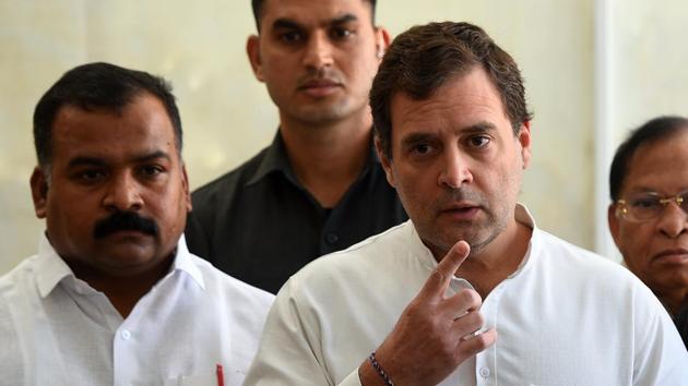 Congress leader Rahul Gandhi speak to media at Parliament House in New Delhi. (Mohd Zakir/HT PHOTO) Congress leader Rahul Gandhi speak to media at Parliament House in New Delhi. (Mohd Zakir/HT PHOTO)