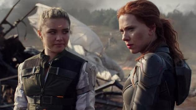 Scarlett Johansson and Florence Pugh in a still from the Black Widow trailer.