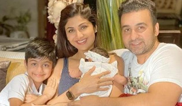 Shilp Shetty poses with her family. Shilp Shetty poses with her family.